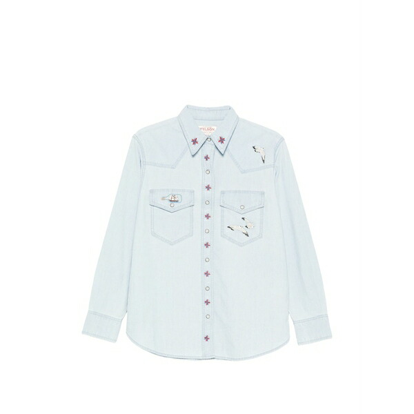 フィルソン レディース シャツ トップス Embroidered denim shirt Blue