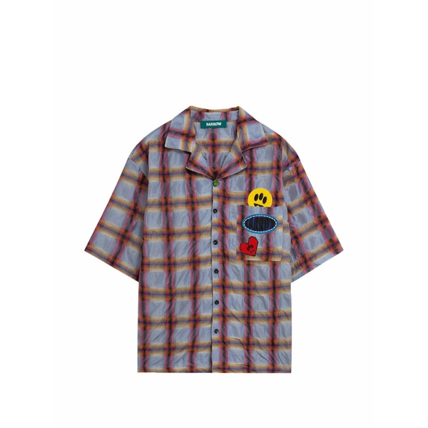 バロウ メンズ プルオーバー トップス Patch plaid shirt Red
