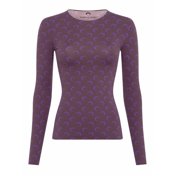 米国海兵隊員 独居室 レディース ティーシャツ トップス Moon-printed long-sleeved t-shirt Purple トップス-レディースファッション