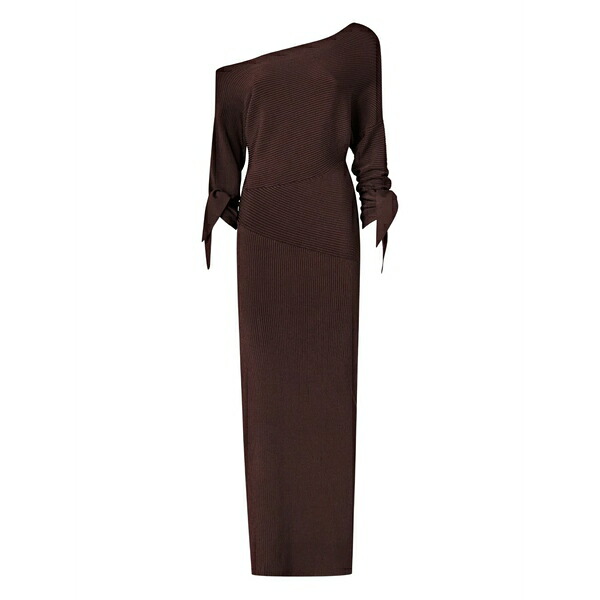 ピンコ レディース ワンピース トップス Ribbed one-shoulder dress Brown｜asty