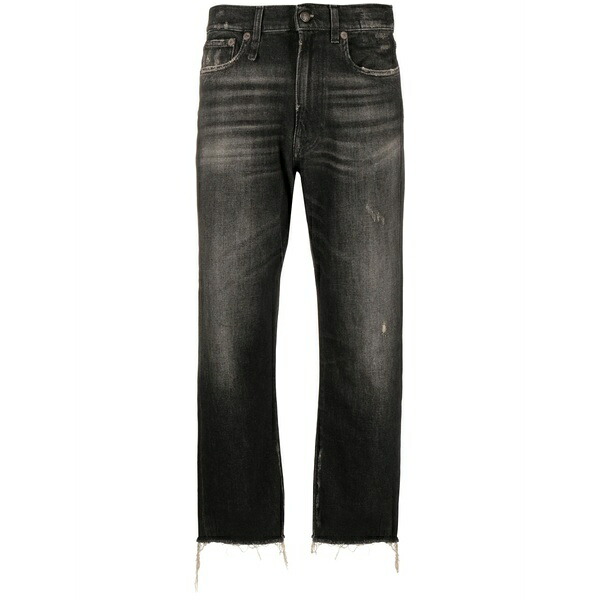 アールサーティーン レディース デニムパンツ ボトムス Distressed straight-leg jeans Black｜asty