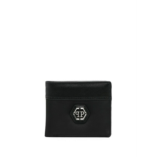 フィリップ飾り気の無い メンズ 紙入れ 付属品 Hexagon-plaque bifold wallet Black