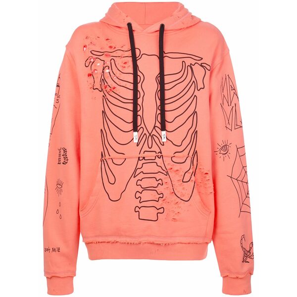 ハクーラ メンズ パーカー・スウェットシャツ アウター Sing distressed graphic hoody Orange パーカー-メンズファッション-トップス