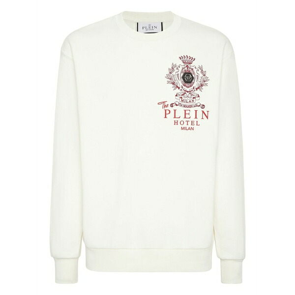 フィリッププレイン メンズ パーカー・スウェットシャツ アウター Crest-embellished sweatshirt White｜asty