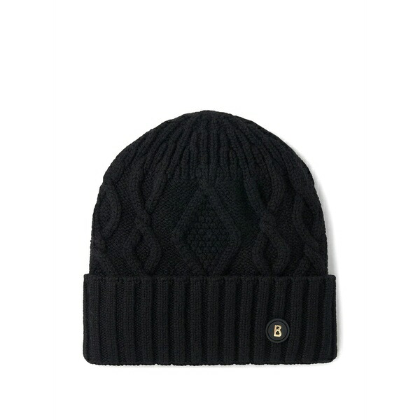 ボグナー レディース かぶり笠 添え物 Cable-knit logo beanie hat Black