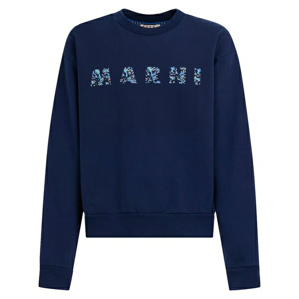 マルニ メンズ パーカー・スウェットシャツ アウター Logo-print cotton sweatshirt Blue