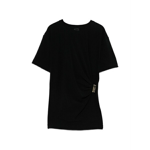 ピンコ レディース Tシャツ トップス Buckle draped t-shirt Black｜asty