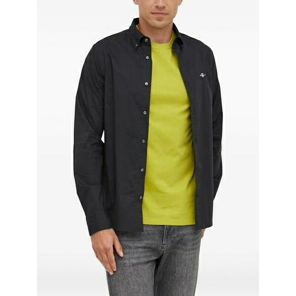 ガント メンズ シャツ トップス Logo-embroidered button-down shirt Black