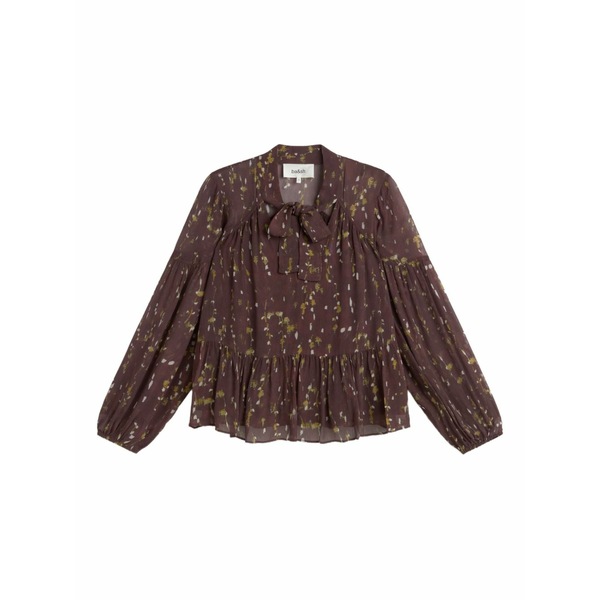 バッシュ レディース シャツ トップス Pussy bow-collar tiered blouse Brown|asty