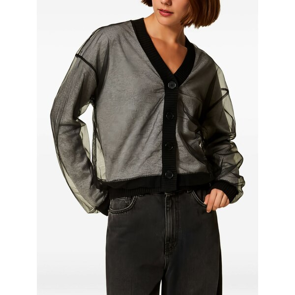 ツイン仕掛ける レディース ジレー アウター Tulle-paneled cardigan Grey
