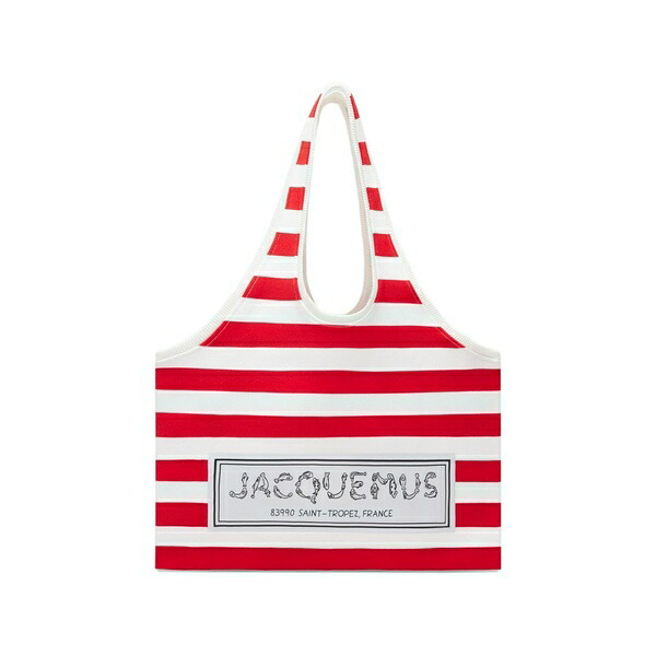 ジャクエムス メンズ トートバッグ 御徒面子 Marcel striped tote bag  Red