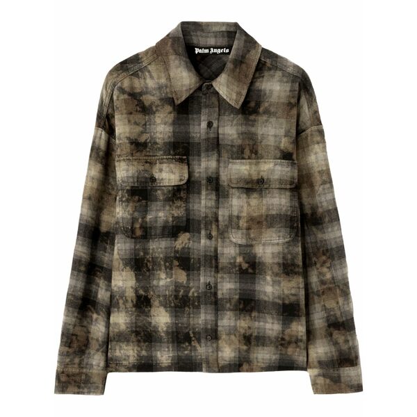 パーム・エンジェルス メンズ シャツ トップス Logo-print check-pattern shirt Grey｜asty