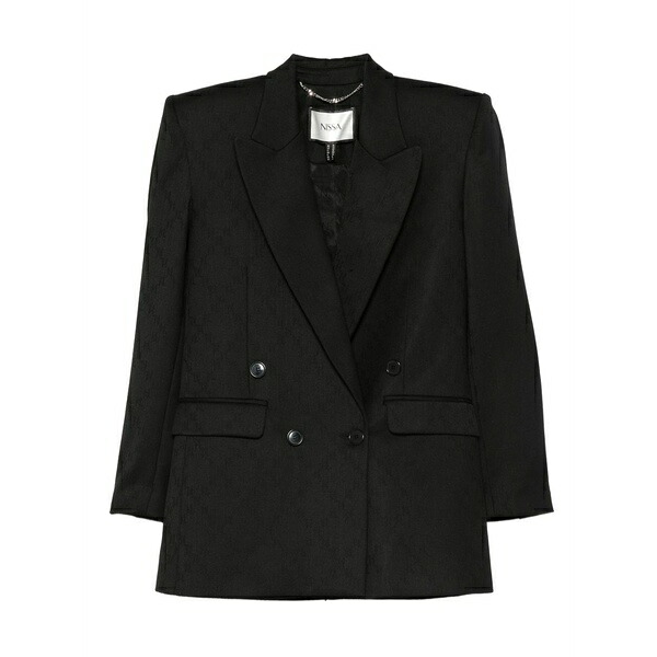 ニッサ レディース 上衣＆上衣 アウター Double-breasted textured jacket Black