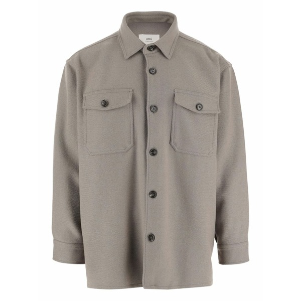 アミ メンズ ジャケット&ブルゾン アウター Spread-collar wool-blend shirt jacket Neutrals|asty