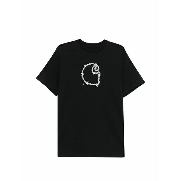 鉄道車両ハート型 メンズ プルオーバー トップス Barbed wire graphic t-shirt Black