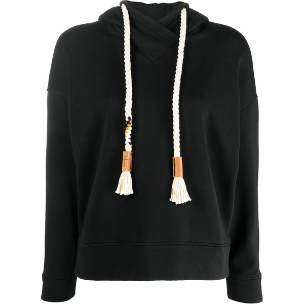 フォルテ フォルテ レディース パーカー・スウェットシャツ アウター Rope-drawstring cotton hoodie Black|asty