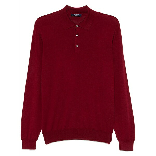 フェデーリ メンズ スポーツシャツ トップス Fine-knit polo shirt Red