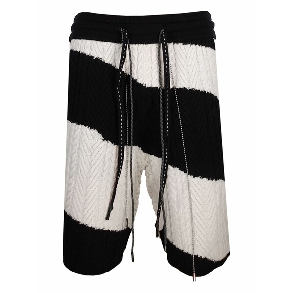 ミストリーハードレアリシーン メンズ 心地好いズボン下 ボトムス Cable-knit striped shorts Black