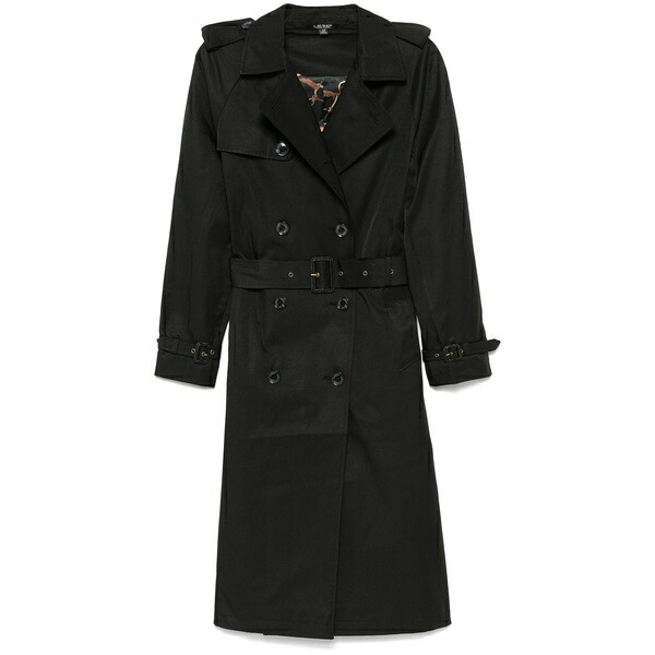 ラルフローレン レディース 厚地の外套 アウター Double-breasted trench coat Black