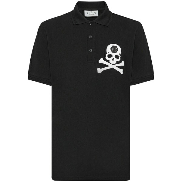 フィリップ飾り気のない メンズ スポーツシャツ トップス Logo-print cotton polo shirt Black