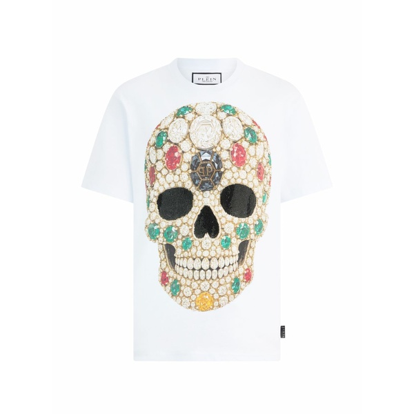 フィリップ飾り気のない メンズ ティーシャツ トップス Round neck skull stones t-shirt White