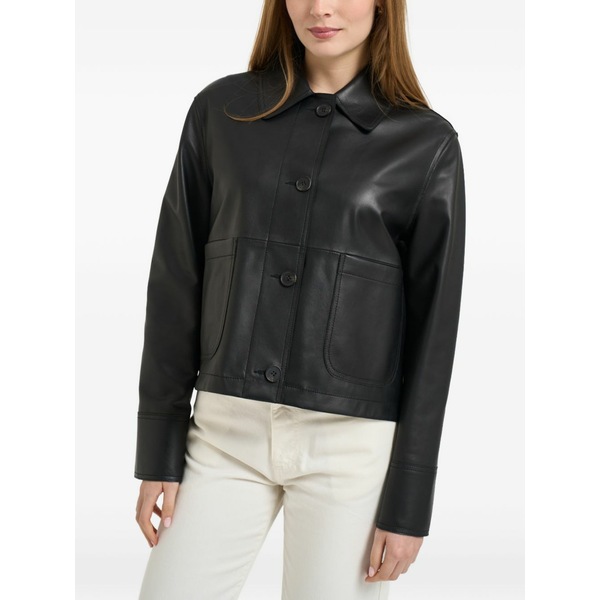 人切り包丁6.6.44 レディース 厚地の外套 アウター Button leather coat Black