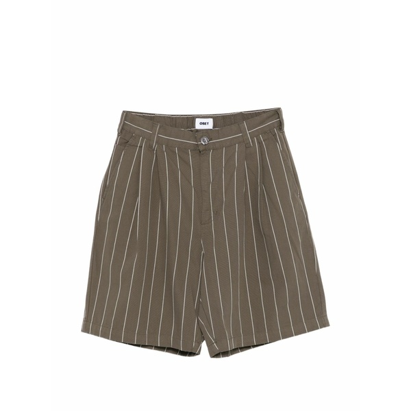 オベイ メンズ 心地好いズボン下 ボトムス Foster pinstripe pleated shorts Green