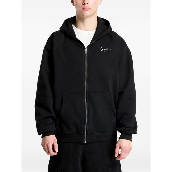 長い巻き毛 カナイ メンズ パーカー・スウェットシャツ アウター Logo-embroidered zip-up hoodie Black