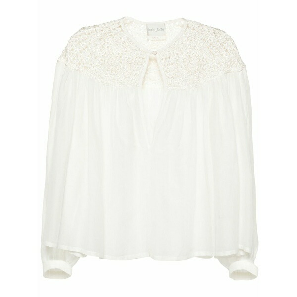 フォルテ フォルテ レディース プルオーバー トップス Crochet-panel long-sleeve blouse White