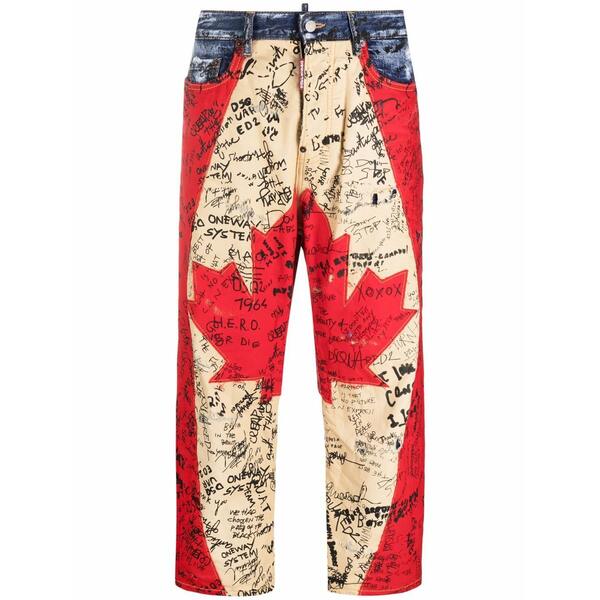 ディースクエアード レディース 心地よいズボン下 ボトムス Maple leaf graffiti-print cropped jeans Blue