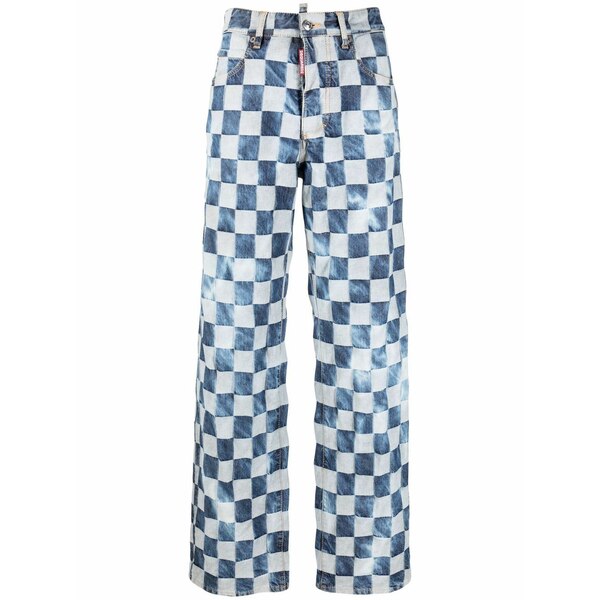 ディースクエアード レディース ジーンズズボン下 ボトムス Checked wide-leg jeans Blue