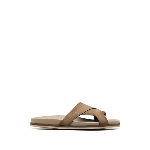 サントーニ メンズ サンダル シューズ Crossover-strap leather sandals Brown
