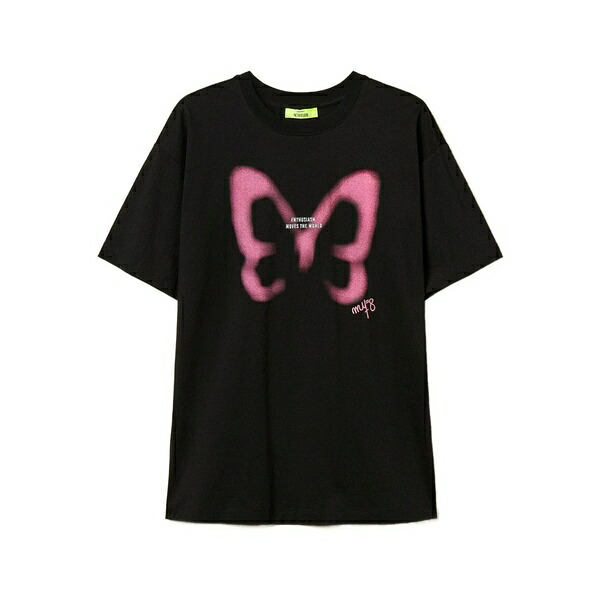 ツイン書き割り レディース ティーシャツ トップス Myfo butterfly-print t-shirt Black