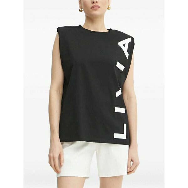 リビアナコンティ レディース ティーシャツ トップス Padded-shoulder logo top Black