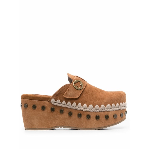 モウ レディース サンダル シューズ High-heel leather clogs Brown
