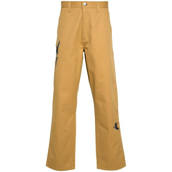 鉄道車両ハート型 メンズ 心地よいズボン下 ボトムス Ducks-embroidered straight-leg trousers Yellow