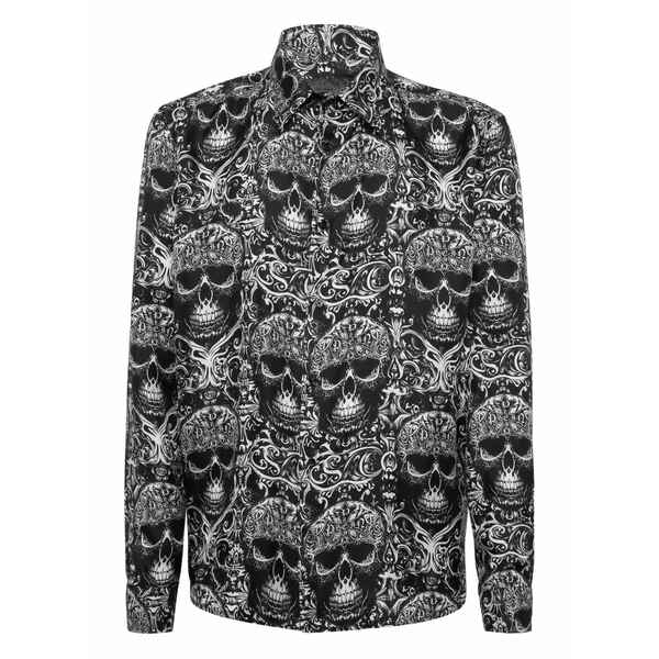 フィリップ飾り気の無い メンズ ティーシャツ トップス Skull-print shirt Black