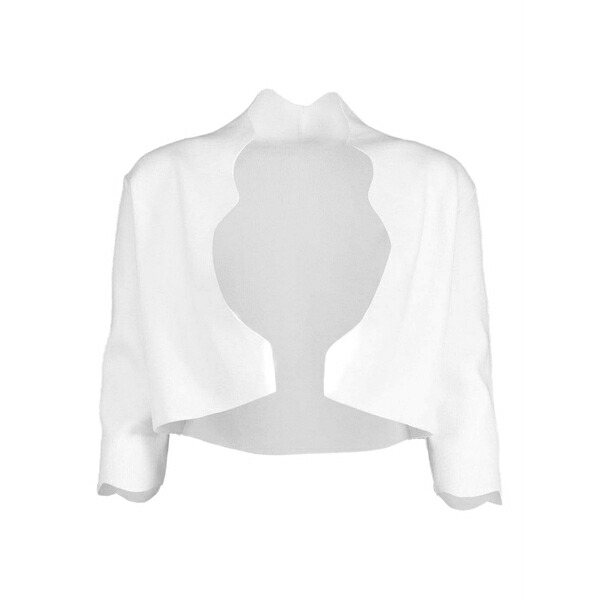 紫はしどいサクラ色 レディース ジレー アウター Scallop-hem knit bolero White