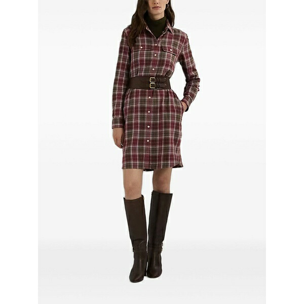 ラルフローレン レディース 衣裳 トップス Plaid button-up shirt dress Red