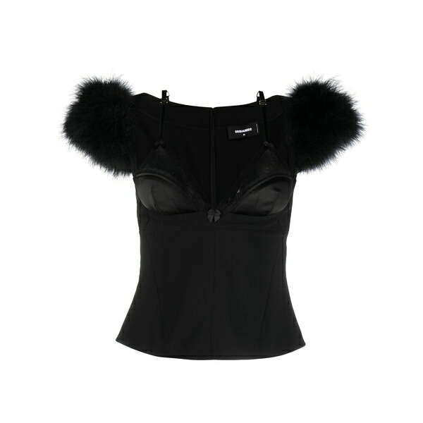 ディースクエアード レディース プルオーバー トップス Goth feather-trim bustier top Black