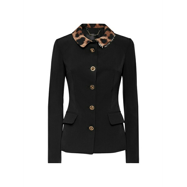 フィリップ飾り気の無い レディース 上衣＆上衣 アウター Leopard print-collar cady jacket Black