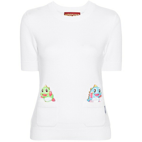 モスキーノ レディース カットソー トップス Logo-tag short-sleeve top  Neutrals