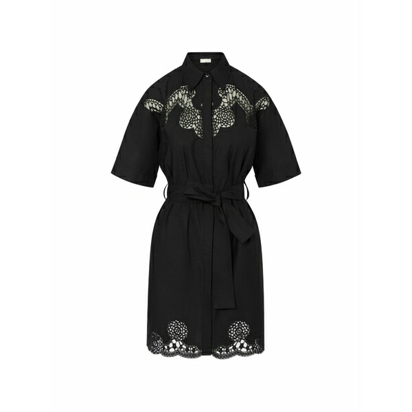 リュージョー レディース 衣裳 トップス Lace-insert belted mini dress Black