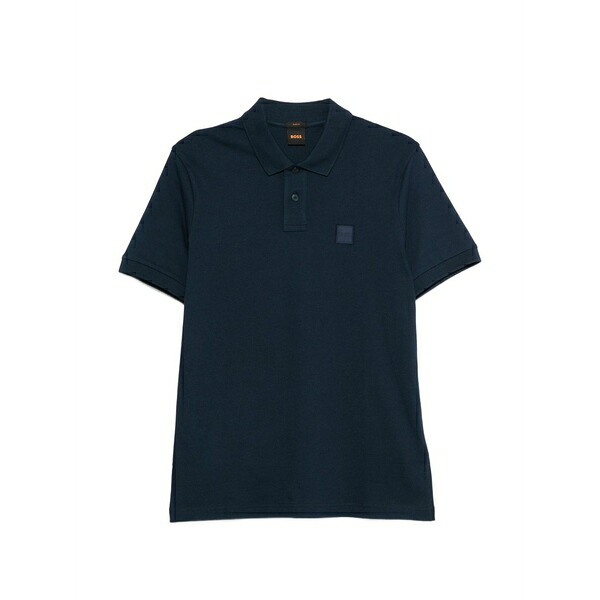 雇い主 メンズ スポーツシャツ トップス Short-sleeve square-patch polo shirt Blue