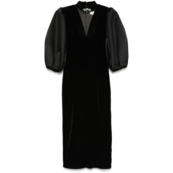 ニッサ レディース 衣裳 トップス Velvet puff-sleeve MIDI dress Black