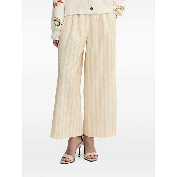 ネバーフリードレスド レディース 心地好いズボン下 ボトムス Pleated striped trousers Yellow