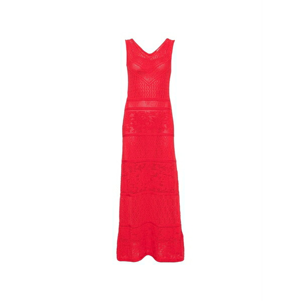 青碧お嬢さん レディース 衣裳 トップス Crochet-knit v-neck maxi dress Red
