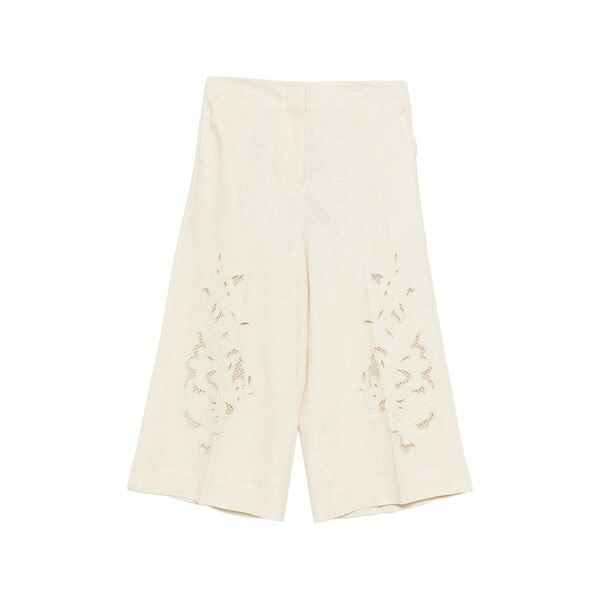 ツイン書き割り レディース 心地好いズボン下 ボトムス Floral-embroidered culottes Neutrals
