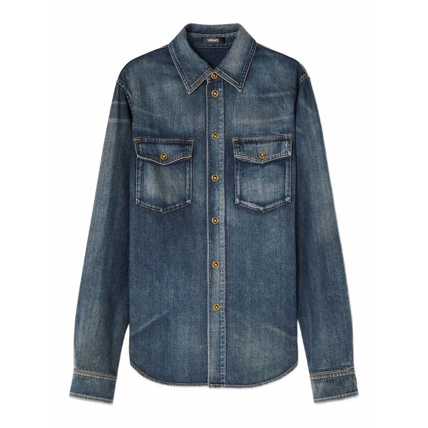 ヴェルサーチ メンズ プルオーバー トップス Double-pocket denim shirt Blue