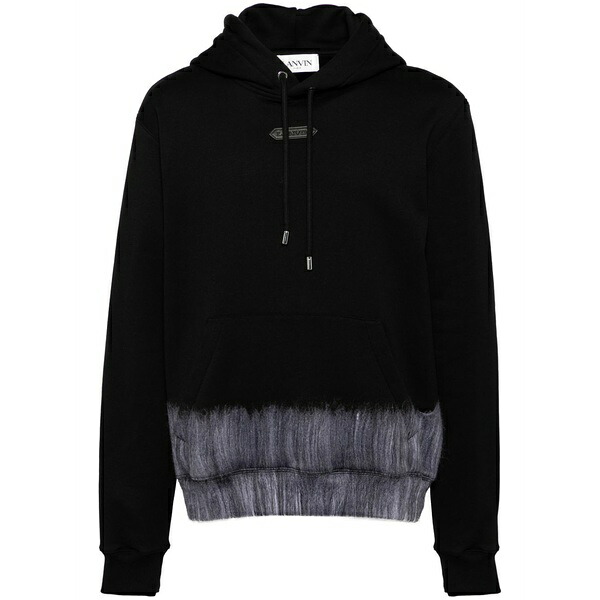 ランバン メンズ パーカー・スウェットシャツ アウター Logo-patch hoodie Black